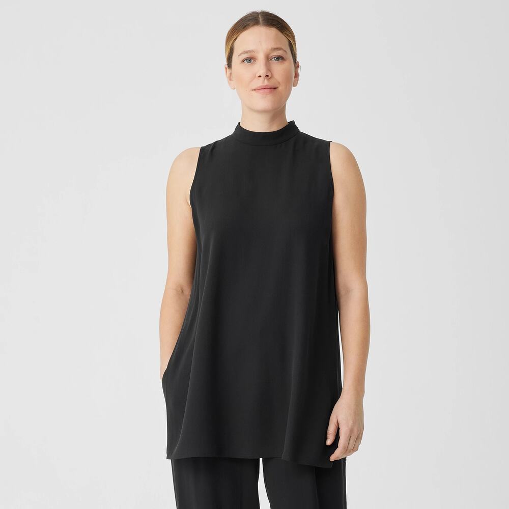 Eileen Fisher Silk Georgette Crepe Sleeveless Shirt Tank Blouse Black Sz 1X Nice